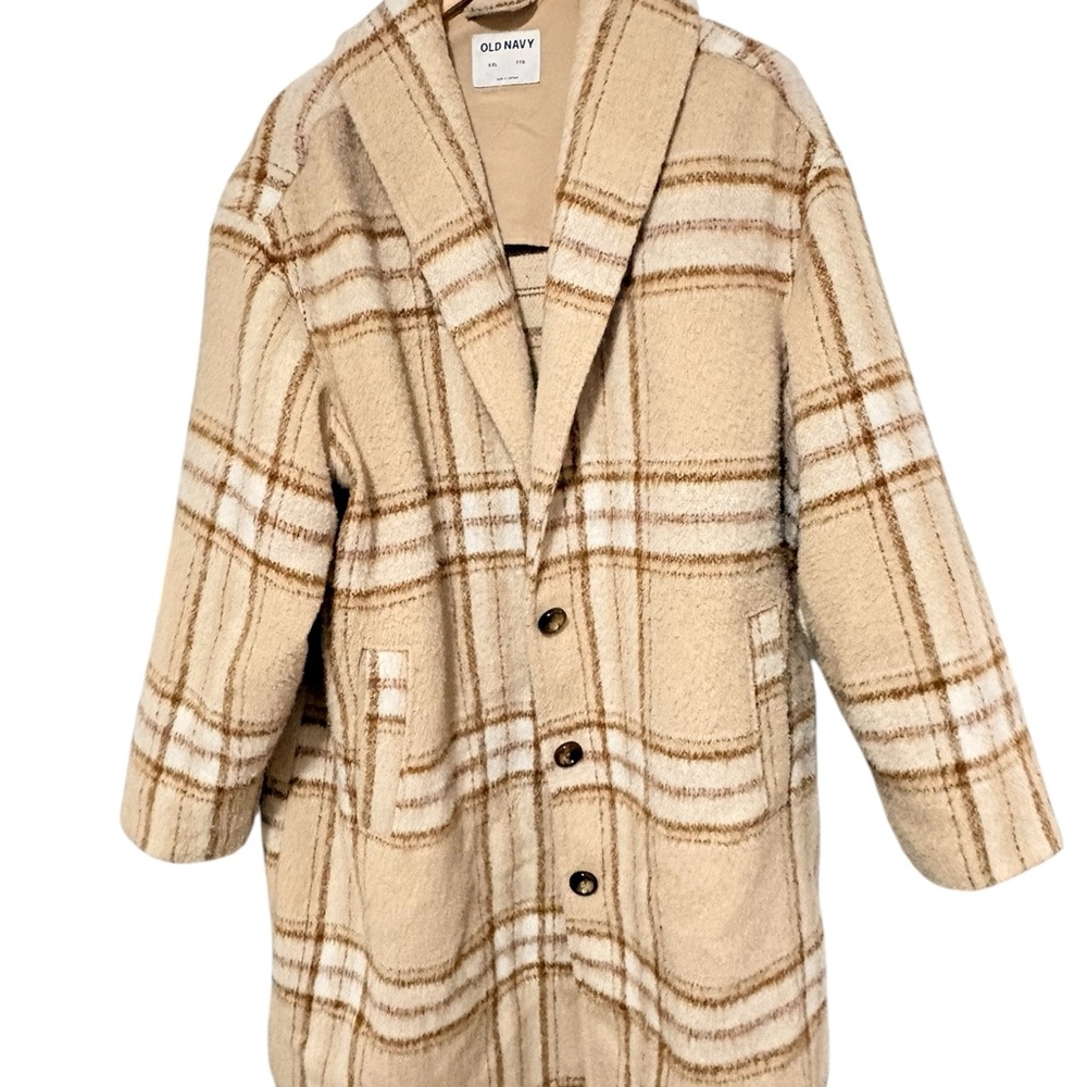 Old Navy Plaid Coat in Cream and Brown